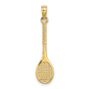 Million Charms 14k Yellow Gold 3-D Tennis Racquet Necklace Charm Pendant